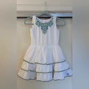 American Girl White Dress with Green Embroidery